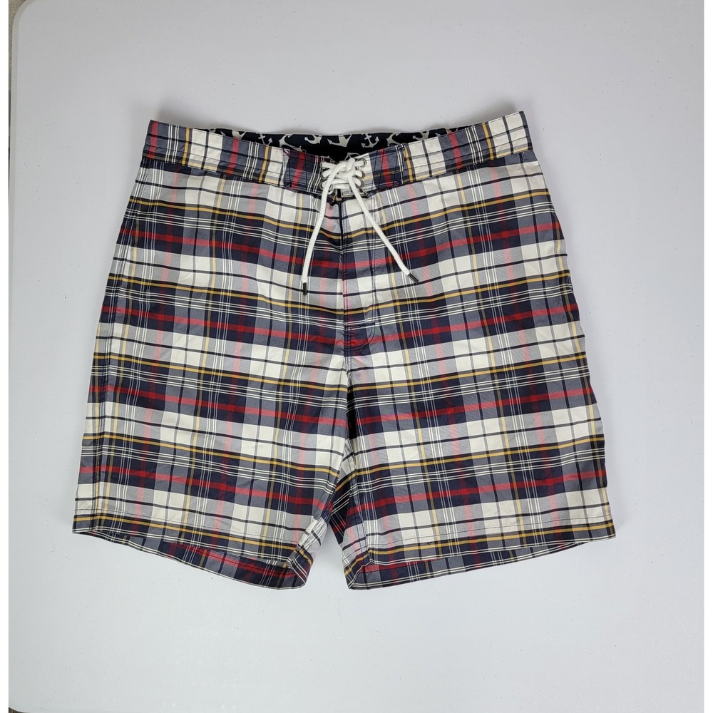 Brooks Brothers Men's Plaid Board Shorts Size 34 Multicolor Preppy Swim Trunks
